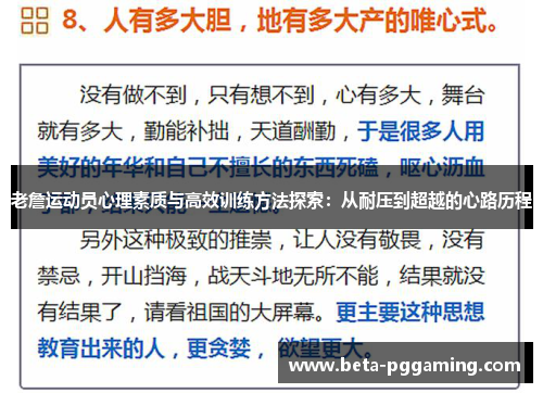 老詹运动员心理素质与高效训练方法探索：从耐压到超越的心路历程